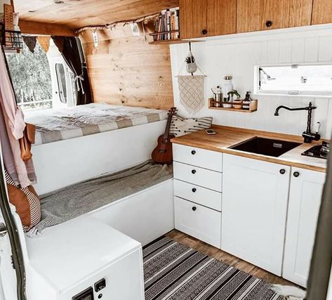 Caravan Kitchen Ideas, Custom Vans Ideas, Van Life Hacks, Caravan Kitchen, Ford Transit Camper Conversion, Campervan Kitchen, Seating Bench, Ford Transit Camper, Bed Interior