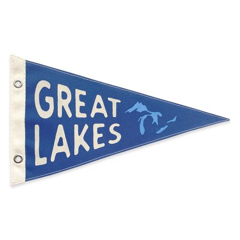 This hand-made Great Lakes pennant uses 8oz ocean blue or sky blue duck canvas. Artwork is hand-painted with quality beige and ultramarine blue acrylic paint. Materials: Each flag is hand-sewn with durable polyester thread, twill tape, solid nickel grommets, and stamped with Wild Northland branding. Keep in mind, every pennant is unique--slight imperfections truly make each creation one-of-a-kind. Size: give or take, 18" x 9" Camp Nursery, 70s Shoot, Paint Materials, Western Bedroom, Pennant Flags, Ultramarine Blue, Pennant Flag, Apartment Aesthetic, Duck Canvas