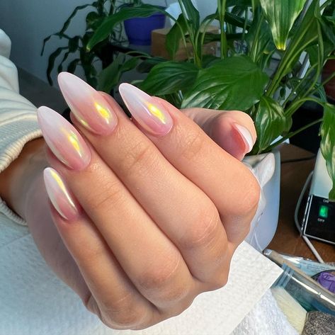 Two-Tone Ombre Almond Nails Ombre Almond Nails, Baby Shower Nails, Concert Nails, Engagement Nails, Chic Nail Designs, Ombre Nails Glitter, 26th Birthday, Beige Nails, French Nail Designs