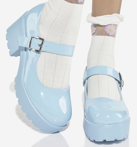 Pastel Cute Shoes, Skycore Outfits, Pastel Mary Janes, Light Blue Mary Janes, Danish Pastel Shoes, Shoe Reference Photo, Blue Shoes Aesthetic, Blue Coquette Outfit, Cute Blue Shoes