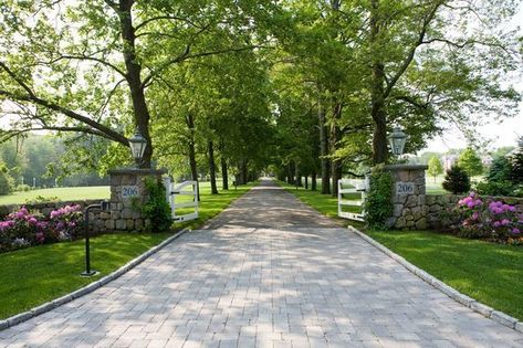 Driveway Entrance Landscaping, Farm Entrance, Estate Gates, Driveway Paving, Horse Fencing, Driveway Entrance, Driveway Design, Driveway Landscaping, Long Driveways