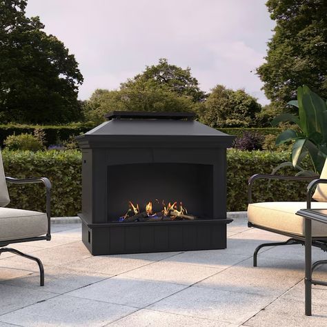 allen + roth 40000-BTU Black Steel Liquid Propane Outdoor Fireplace at Lowes.com Outdoor Propane Fireplace, Outside Fireplace, Diy Outdoor Fireplace, Propane Fireplace, Outdoor Gathering Space, Outdoor Gas Fireplace, Outdoor Renovation, Outdoor Fireplace Designs, Gas Fireplaces