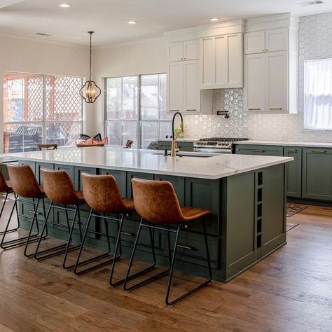 neutral earth toned hickory wood floor in a kitchen with a green and white cabinets, modern barstools, and white backsplash Warm Kitchen Colors, Earth Tones Kitchen, Fields Of Wheat, Hickory Wood Floors, Earthy Kitchen, Kitchen Color Palettes, Sand Clay, Warm Wood Flooring, Earthy Home Decor