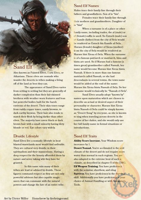 Elves Dnd 5e, Dnd Desert Character, Desert Elves, Homebrew Races, Snow Elves, 5e Races, Winter Elf, Dungeons And Dragons Rules, Dungeons And Dragons Races