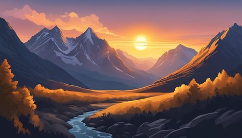 Sunrise Illustration, Cabin Sunset, Father's Day Painting, Mountains Sunrise, Commercial Website, Sun Background, Sunrise Mountain, Mountain Background, Sunrise Painting