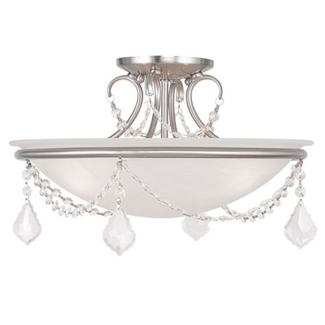 Pennington Brushed Nickel Two Light Ceiling Mount Livex Lighting Semi Flush Flush & Semi F Flush Chandelier, Termite Damage, Ladies Lounge, Stained Glass Chandelier, House Design Inspiration, Dining Room Chandeliers, Sculpted Arms, White Alabaster, Home Dining Room