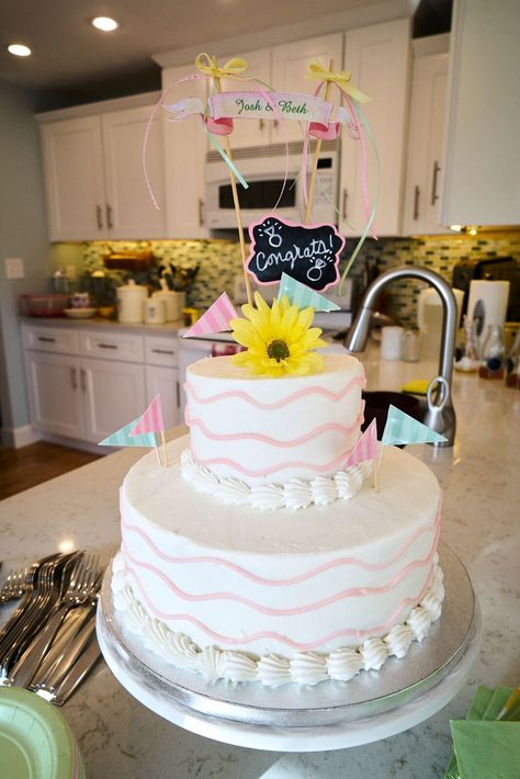 Cake is from Sam's Club. Chocolate top tier, vanilla bottom tier. Sams Club Sheet Cake, Sams Club Dessert Table, Sams Club Cake Designs, Sams Club Cake Hack, Sams Club 3 Tier Cake, Sams Club Wedding Cake, Sams Club Cake, Whiskey Cake, Three Tier Cake