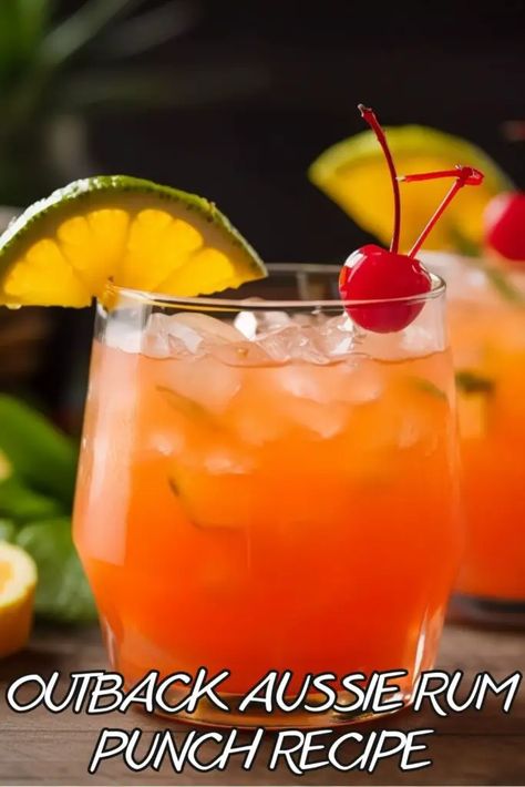 Outback Cocktail Recipes, Outback Drinks Recipes, Australian Alcoholic Drinks, Australian Cocktails, Orange Alcoholic Drinks, Rum Punch Recipe, Rum Drinks Recipes, Alcoholic Punch Recipes, Rum Punch Recipes