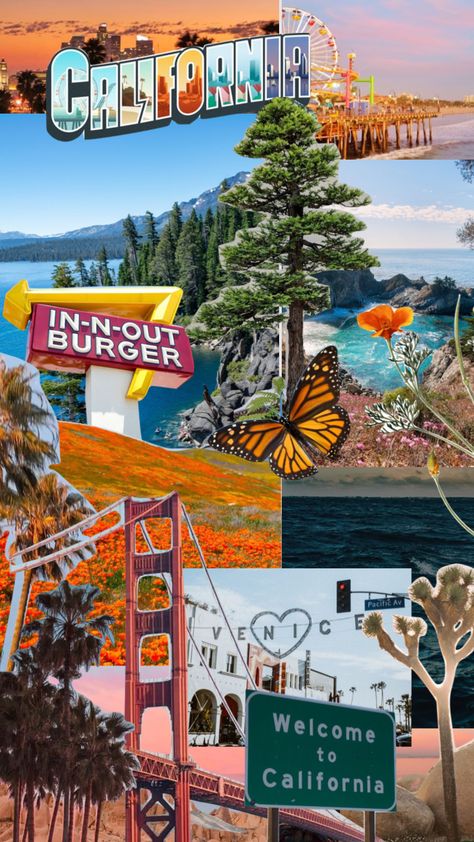 California Aesthetic Collage, California Aesthetic Wallpaper, California Summer Aesthetic, Cali Nails, California Collage, Home Moodboard, Postcard Project, Nails Board, Disneyland Ca