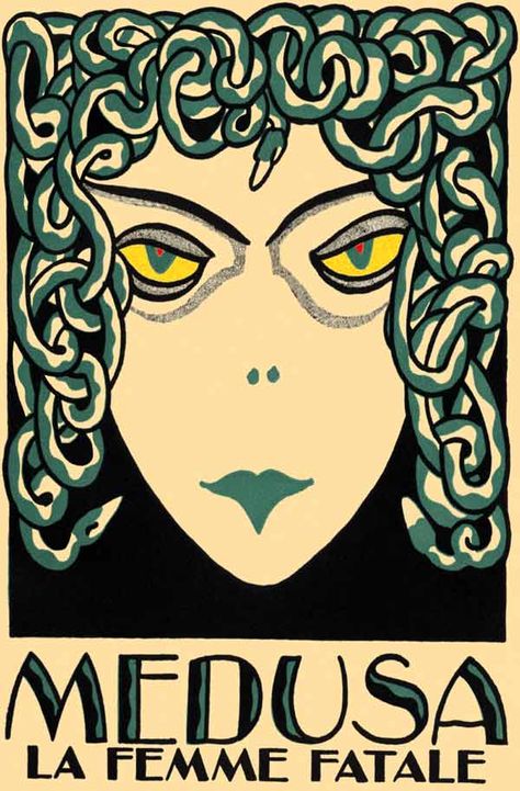 Gorgon on a french poster Female Monster, Spooky Witch, Wild Eyes, Art Deco Poster, French Poster, Deco Poster, Poster Artwork, Room Art, Room Posters