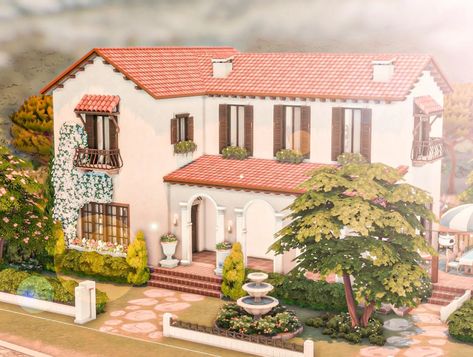 Check out my YouTube channel for more content ☺️ Sims 4 Spanish House, Spanish Style Homes Sims 4, Spanish Home Sims 4, Sims 4 Spanish Style House, Sims 4 Tartosa House, Sims Tartosa House, Sims 4 Mediterranean, Sims 4 Oasis Springs House, Spanish Style Home Exterior