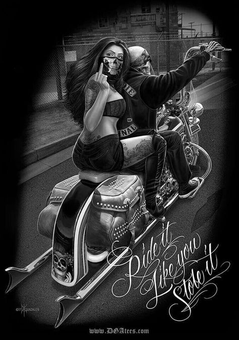 That's it ride it like you stole it Till The Wheels Fall Off Tattoo, Harley Davidson Kunst, Motorcycle Art Painting, David Gonzalez, Harley Davidson Artwork, Serie Bmw, Motorcycle Tattoos, Harley Davidson Art, Cholo Art