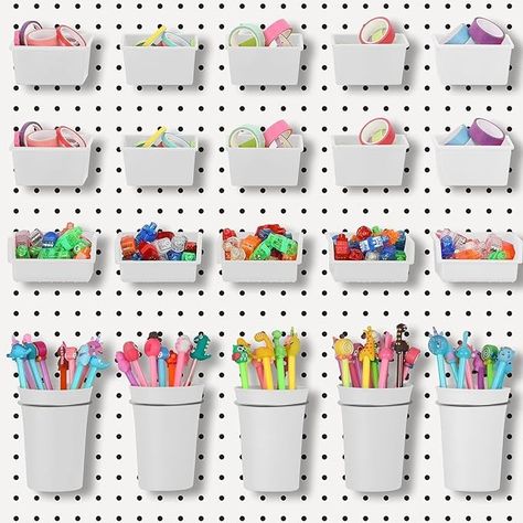 Amazon.com: 20 Pack Pegboard Cups Pegboard Bins Set, Pegboard Wall Organizer with Hooks and Loops, Peg Hooks Assortment Organizer Accessory for Garage Craft Workshop Office Storage (White) : Industrial & Scientific White Pegboard, Peg Board Walls, Pegboard Bins, Pegboard Wall, Workshop Office, Peg Hooks, Craft Workshop, Pegboard Organization, Pegboard Accessories