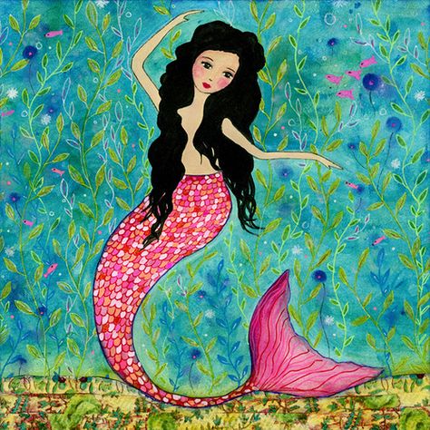 Dancing Mermaid, Mermaid Nursery Decor, Mermaid Dancing, Vintage Girl Nursery, Illuminated Wall Art, Mermaid Quilt, Art Dancing, Art Vampire, Large Mermaid