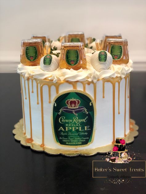 Crown Apple Birthday Cake, Crown Royal Apple Cake, Crown Apple Cake, Crown Royal Cake, Alcohol Birthday Cake, 21st Bday Cake, Crown Royal Apple, Crown Apple, Birthday Cake For Boyfriend