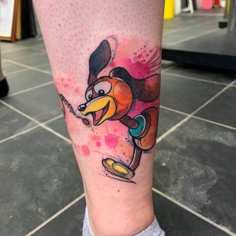 Josie Sexton on Instagram: “Slinky dog on the lovely Pippa, thanks so muc! Loved tattooing this guy! 😍 Swipe for video #watercolour #watercolourtattoo #disney #pixar…” Slinky Dog Tattoo, Toy Story Tattoos, Pixar Tattoo, Mum Tattoos, Toy Story Tattoo, Disney Inspired Tattoos, Mum Tattoo, Slinky Dog, Disney Sleeve