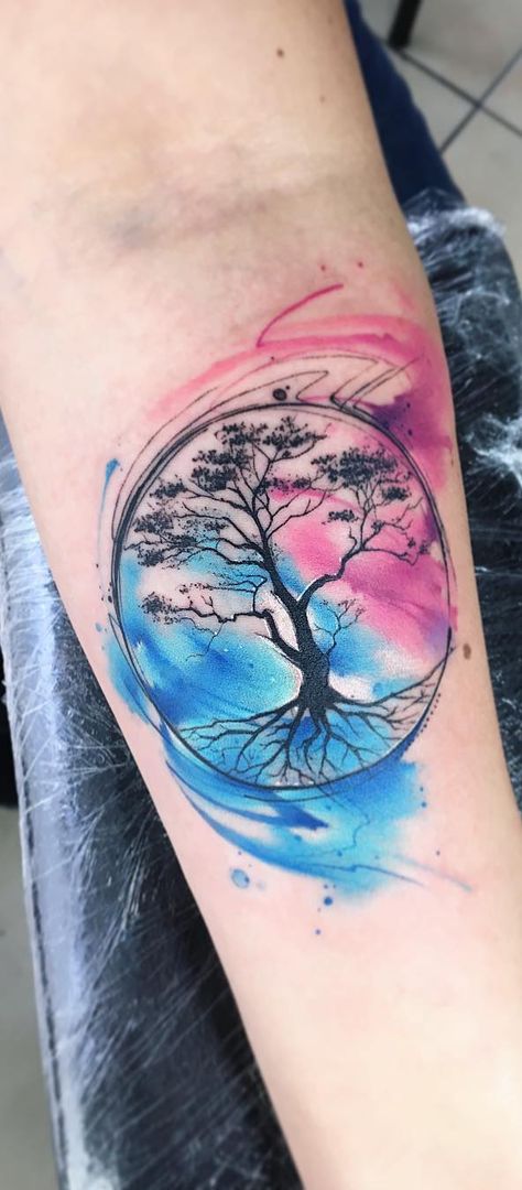 Tattoo Avant Bras, Tattoos Moon, Tattoo Fish, Watercolor Tattoo Tree, Evolution Tattoo, Watercolour Tattoos, Space Tattoos, Tree Tattoo Designs, Geniale Tattoos