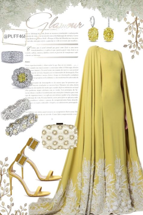 Gold Hijab Dress, Yellow Elegant Dress, Gold Hijab, Hijab Gown, Elegant Outfit Classy, Look Formal, Fancy Dresses Long, Elegant Dresses Classy, Couture Outfits