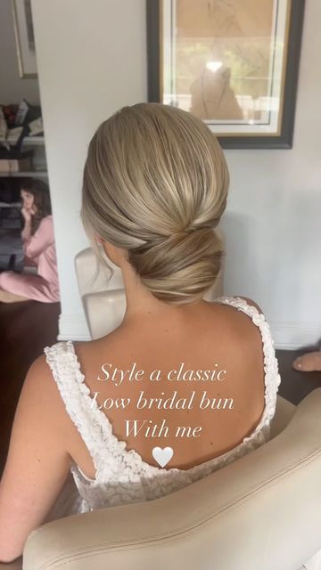 How To Bridal Updo, Blonde Wedding Hair Updo, Low Bridal Bun, Blonde Bun, Blonde Wedding Hair, Low Buns, Classic Wedding Hair, Bridal Bun, Bridal Updo