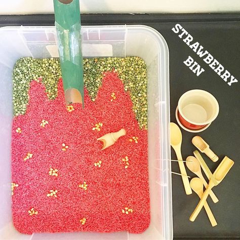 🍓STRAWBERRY BIN🍓 The stem slide was their favourite part 😆 I almost always tape a paper towel roll on our sensory bins, but it isn’t… Sensory Boxes, Sensory Bin, Paper Towel Rolls, Sensory Bins, Early Years, Roll On, Paper Cut, Fruits And Veggies, Paper Towel