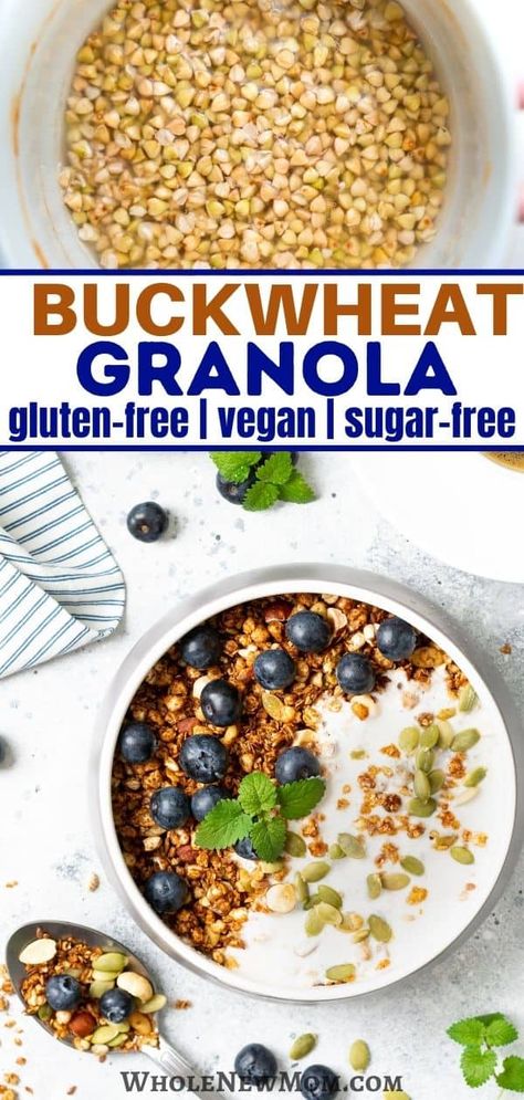 Looking for a healthy breakfast option? This Gourmet Cranberry Buckwheat Granola is made with sprouted buckwheat and flavored with coconut, pistachios, cacao, and cinnamon. It's simple to make for the perfect gluten-free healthful breakfast that tastes like a gourmet treat! Buckwheat Granola Recipe, Sprouted Buckwheat, Buckwheat Granola, Best Gluten Free Desserts, Vegan Granola, Healthy Granola, Buckwheat Groats, Gluten Free Granola, Gluten Free Recipes For Breakfast