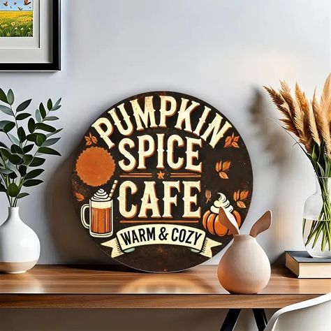 Pumpkin Spice Sign Aluminum Wall Art Home - Temu Pumpkin Spice Sign, Cafe Wall Art, Cafe Sign, Vintage Pumpkin, Cafe Art, Vintage Cafe, Cafe Wall, Fall Wall Art, Coffee Shop Decor