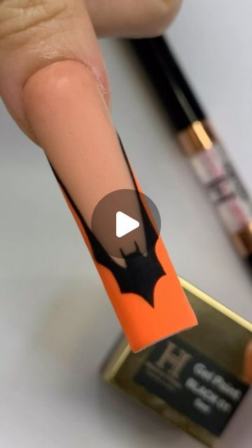 Honey Phan on Instagram: "Frenchie Bat 🦇 Tutorial…easy art using Linework Brush and Pro Gel paint Black  Products: @honeysnailsecret Acrylic Hp004, Linework brush, pro gel paint, pro gel art   Honey’s Nail Supply  2200 Norcross Pwk #245, Norcross GA 30071   #nails #naildesigns #nailtutorial #nailart #nailvideos #nailtrend #prettynails #nailviral #nails #bestnails2024 #halloweennails #halloween #fallnails #fallnails🍁🍂" Bat Nails Tutorial, Bat Nail Tutorial, Bat Nail Art Tutorial, Easy Bat Nails, Halloween Nail Tutorial, Bat Nail Art, Halloween Bat Nails, Bat Nails Art, Reverse French Nails