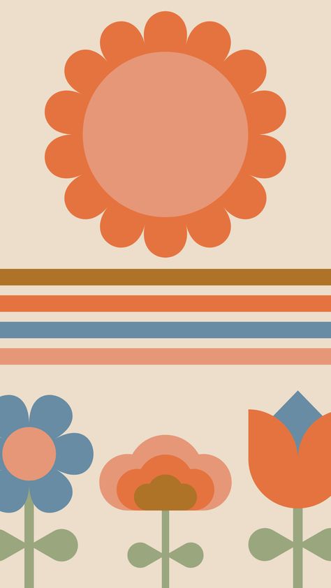 graphic design colorful neutral muted illustrated groovy retro floral mid century modern design phone wallpaper Retro Graphic Design, Minimal Wallpaper, Free Phone Wallpaper, Geometric Flower, Muted Color Palette, Phone Wallpaper Design, Retro Floral, Iphone Background, Phone Wallpaper