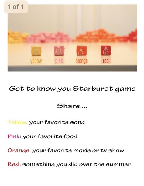 Get to know you starburst game Starburst Game Questions, Starburst Get To Know You Game, Skittles Get To Know You Game Free Printable, Standard Algorithm Multiplication, Ward Activities, Restorative Practices, 1st August, Get To Know You Activities, First Day Activities