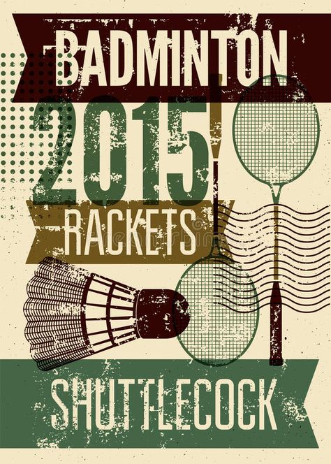 Badminton typographic vintage grunge style poster. Retro vector illustration with rackets and shuttlecock. royalty free illustration Badminton Poster, Badminton Aesthetic, Vintage Badminton, Retro Vector Illustration, Retro Vector, Free Illustration, Mandala Design Art, Poster Retro, Ribbon Design