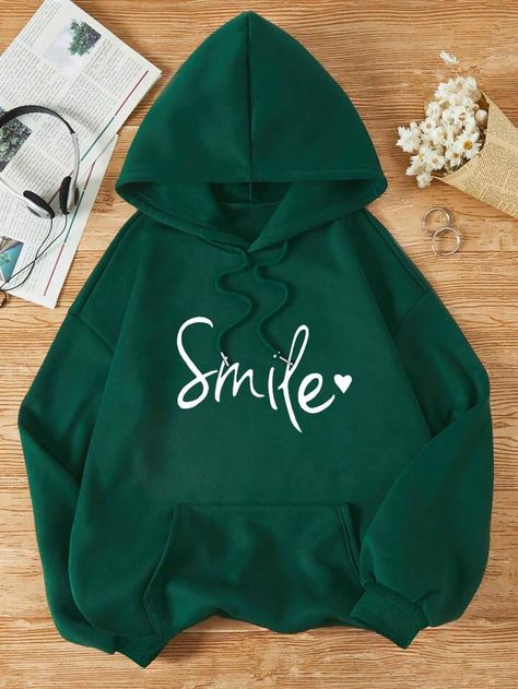 Hoddies Outfits, Dark Green Sweatshirt, Anna Sophia, Outfit Sport, Green Vibes, Long Hooded Sweatshirt, Thermal Hoodie, Floral Pullover, Lined Hoodie