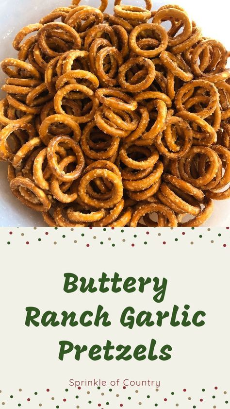 Garlic Ranch Pretzels, Garlic Pretzels, Pizza Side Dishes, Ranch Pretzels, Seasoned Pretzels, Garlic Ranch, Party Side Dishes, Bbq Chicken Sandwich, Christmas Food Treats