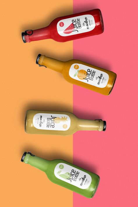 Glass Bottle Photography, Bottle Mockup Free, Glass Bottle Packaging, Beer Shot, Bottle Juice, Juice Branding, Drinks Packaging Design, Bottle Design Packaging, Juice Packaging