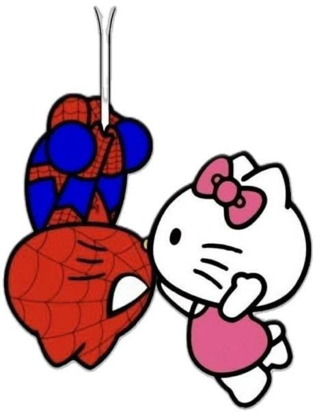 Spider Man And Hello Kitty, Spider Man Hello Kitty, Spiderman Love, Hello Kitty Kiss, Hello Kitty And Spiderman, Kitty Spiderman, Kitty Kisses, Hello Kitt, Cute Text Quotes