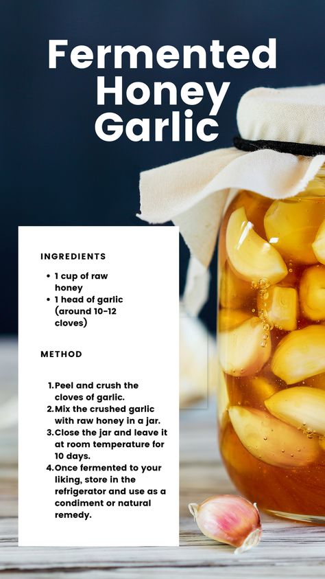 Fermented Garlic Honey, Fermented Garlic, Garlic And Honey, Fermented Honey, Garlic Honey, Herbal Medicine Recipes, Herbal Remedies Recipes, Garlic Benefits, Honey Benefits