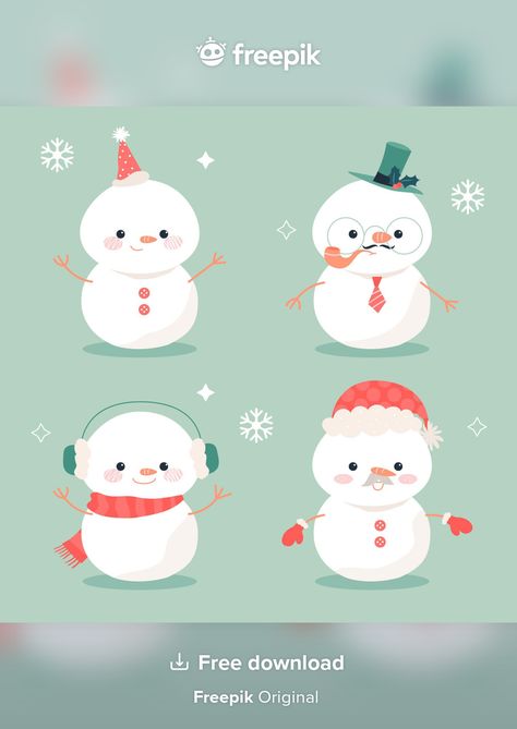 Flat design snowman character collection | Free Vector #Freepik #freevector #christmas Cute Snowmen Drawings, Snowman Drawing, Xmas Hampers, Snowman Cartoon, Merry Christmas Text, Christmas Text, Believe In The Magic, Inspirational Stickers, Snowman Faces