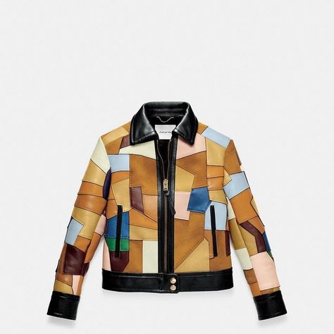 leather patched mod jacket (3 515 AUD) ❤ liked on Polyvore featuring outerwear and jackets Patchwork Leather Jacket, Designer Winter Jackets, Spring Outerwear, Mod Jacket, Coach 1941, Leather Patchwork, Patchwork Jacket, Basic Design, American Leather