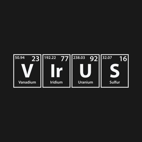 Virus (V-Ir-U-S) Periodic Elements Spelling - Virus - T-Shirt | TeePublic Chemical Structure Tattoo, Periodic Table Words, Chemistry Design, Periodic Table Poster, Chemistry Basics, Periodic Elements, Nerdy Humor, Handwriting Examples, Science Rules