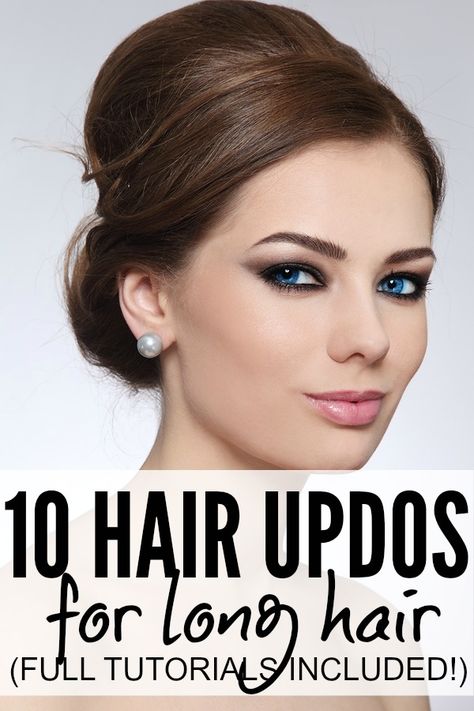 If you're sick of tying your long hair back into a boring ol' ponytail every morning, but can't stand to have your hair touching your face, these simple and sexy hair updos for long hair are just what you need to make yourself look glamorous this fall and winter! Long Hair Pulled Back, Updos For 60 Year Old Women, Glamorous Hairstyles For Long Hair, Casual Updo For Long Thick Hair, Long Professional Hairstyles For Women, Updos For Long Hair Vintage, Easy Women’s Updo, Old Fashioned Updos For Long Hair, Up Do For Long Hair