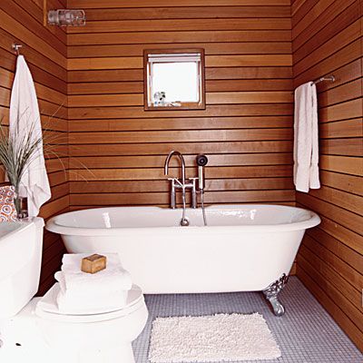 Cedar Bathroom, White Plank Walls, Decorated Bathroom, Wooden Bathroom Furniture, Wooden Accent Wall, Home Depot Bathroom, Wooden Wall Design, Cedar Paneling, Cedar Walls