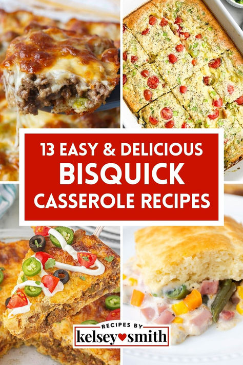 Four casseroles: philly cheesesteak casserole, chicken and tomato casserole, taco casserole, and ham and veggie casserole. Bisquick Recipes Dinner Chicken, Bisquick Casserole Recipes, Bisquick Dinner Recipes, Bisquick Casserole, Easy Bisquick Recipes, Recipes With Diced Ham, Recipes Using Bisquick, Casseroles For A Crowd, Bisquick Recipes Dinner