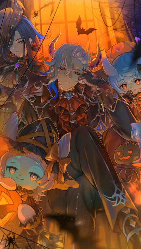 Designer Illustration, Halloween Wallpaper, Character Aesthetic, Art Block, Game Character, Genshin Impact, Happy Halloween, Art Style, Anime Wallpaper