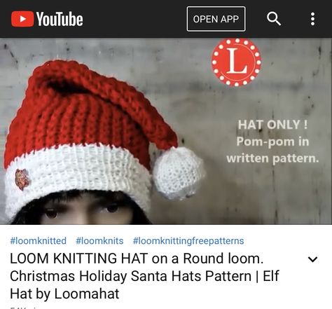 Circle Loom Hat Patterns, Loom Knit Santa Hat Free Pattern, Loom Knit Elf Hat Pattern Free, Loom Knit Santa Hat, Loom Knit Gnome Hat, Loom Knit Scarf On Round Loom, Loom Knitting Patterns Free, Loom Knitting For Beginners, Santa Hat Pattern