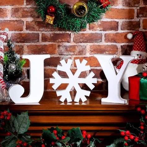 PRICES MAY VARY. Complete Set: the package includes 3 pieces distressed white tabletop joy signs for home decor, including [J], [O], and [Y]; This comprehensive set allows you to effortlessly spread the Christmas joy around your home; The letters and snowflake can be arranged together for a unified look, or separately for a dispersed festive spirit Sizing and Details: the distressed white tabletop home joy sign comes in a carefully thought out size; With the thickness standing at 0.71 inches, th Snowflake Table Decorations, Joy Letters, Wood Snowflake, Joy Sign, Wooden Snowflakes, Block Letters, Home Decor Christmas, Christmas Lanterns, Wooden Christmas