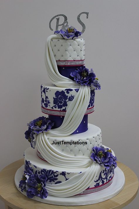 Special #4tier #wedding cake for our client! #GTA #Toronto #Mississauga #Vaughan #dreamcakes #dreamdesserts #bride #groom #specialevent #purple #elegant Beautiful Wedding Cakes Unique, Special Cake Design, African Wedding Cakes, 3 Tier Wedding Cake, Fancy Wedding Cakes, Extravagant Wedding Cakes, Purple Wedding Cake, Cha Ching, Purple Wedding Cakes