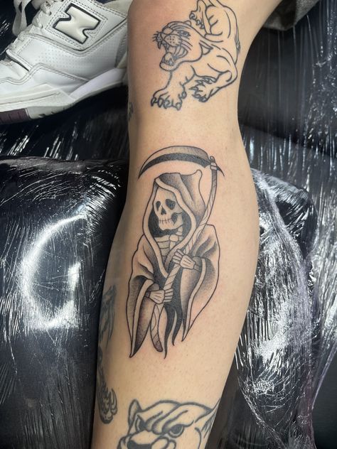 Feminine Grim Reaper Tattoo, American Traditional Grim Reaper Tattoo, Grim Reaper Tattoo, Reaper Tattoo, American Traditional, Grim Reaper, Tatting, Art Inspiration, Tattoos