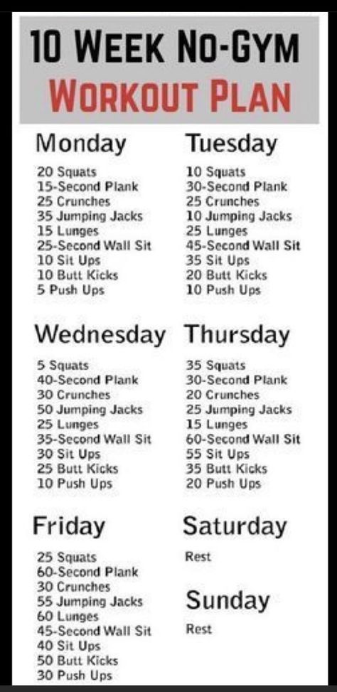 No Gym Workout, 10 Week Workout Plan, 10 Week No Gym Workout, Weekly Workout Plans, Summer Body Workouts, No Gym, Body Workout Plan, Workout Plan Gym, At Home Workout Plan