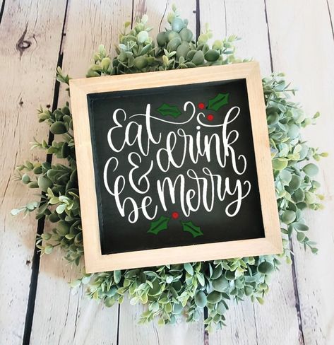 "Materials: Wood, Paint, Stain WINTER IS COMING AND CHRISTMAS IS FOLLOWING! Grab some Cutie Christmas Decor to add to Your Collection!  Description: \" Eat Drink & Be Merry \" Grab this Cutie to add to Your Home! This sign would make the perfect gift for yourself to Decorate Your Home with or family and friends :) When checking out you can pick your choice of: -Stain and Background Color -Size STAIN COLORS: -Honey Stain -Dark Walnut Stain -Weathered Gray Stain -Ebony (Black) Stain -Washed Stain Eat Drink And Be Merry Purple Plaid, Christmas Coffee Bar Signs, Tis The Season To Be Married Sign, Winter Home Decor Signs, Eat Drink And Be Merry Sign, Small Wood Signs, Provincial Stain, Holiday Wood Sign, Smallwoods Signs