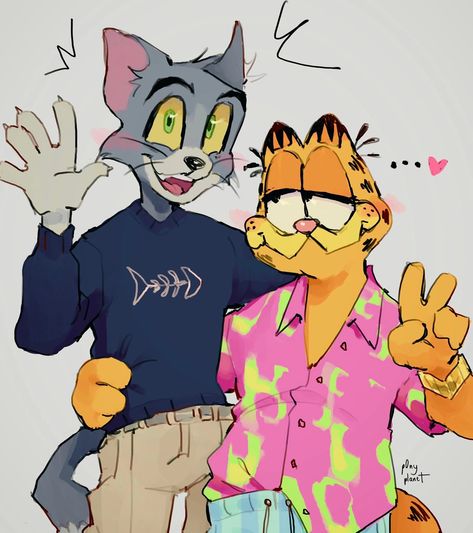 Tom And Garfield, Garfield And Tom, Garfield Images, Garfield Comics, Cartoon Cats, Retro Gadgets, Cartoon Crossovers, Drawing Practice, Cartoon Character Design