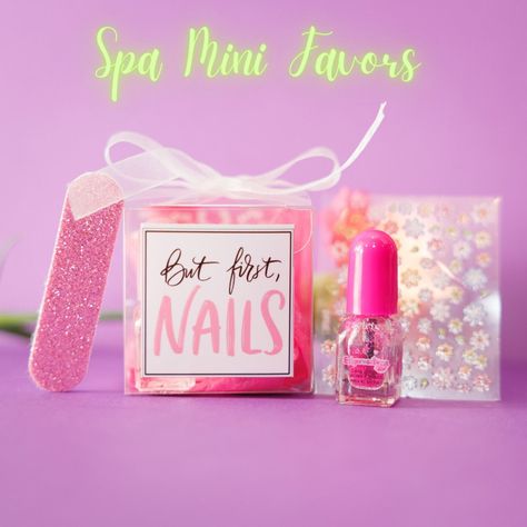 Transform your regular favor into salon chic souvenirs. Whether you're hosting a girly gathering or a sophisticated soirée, our Mini Spa Nail Polish Favors add a chic and stylish touch to any event. Choose from a variety of trendy shades to match your party theme or let guests select their favorites for a personalized touch. The box is gentle prepared and includes: 1 Nail file  1 Nail Polish 1 cotton ball 1 stickers sheet with enough stickers to refill little nails Please note the box are 2x2x2 as they are mini favors we are looking to add a bigger box in the future. The color of nail polish vary and can be mixed you can only choose the design on the front. BUY 8 GET 1 EXTRA FOR FREE BUY 16 GET 3 EXTRA FOR FREE BUY 24 GET 5 EXTRA FOR FREE Nail Polish Favors, Nail Polish Box, Party Sleepover, Spa Girl, Mini Spa, Activity Box, Glam Party, Spa Party, Cotton Ball